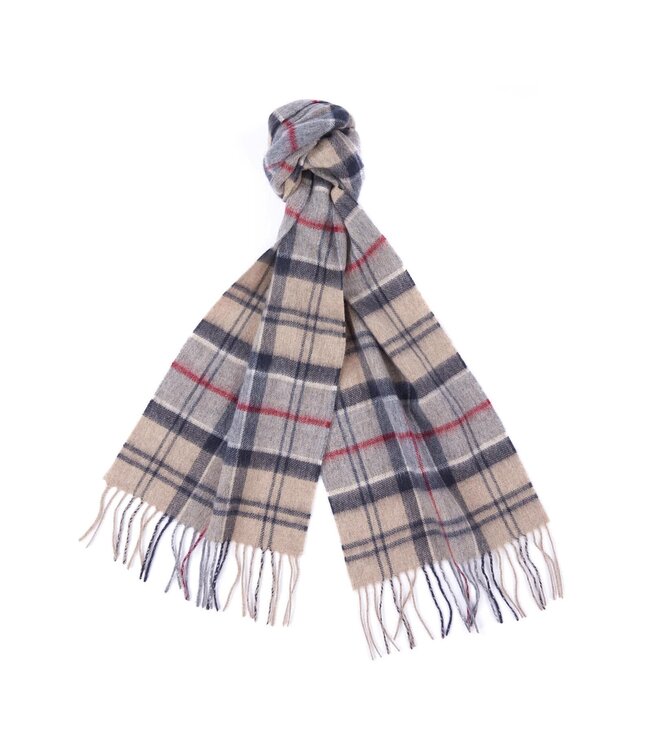 Barbour Sjaal, Merino Cashmere Mix, Tartan Grijs, Beige, Rood Geruit