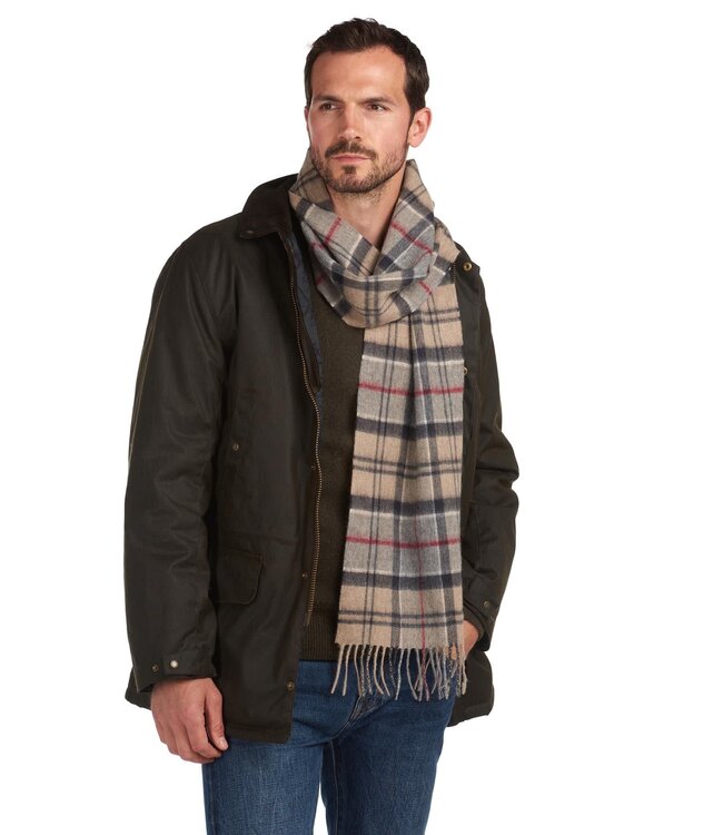 Barbour Sjaal, Merino Cashmere Mix, Tartan Grijs, Beige, Rood Geruit