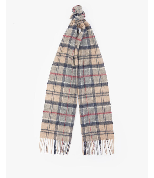 Barbour Sjaal, Merino Cashmere Mix, Tartan Grijs, Beige, Rood Geruit