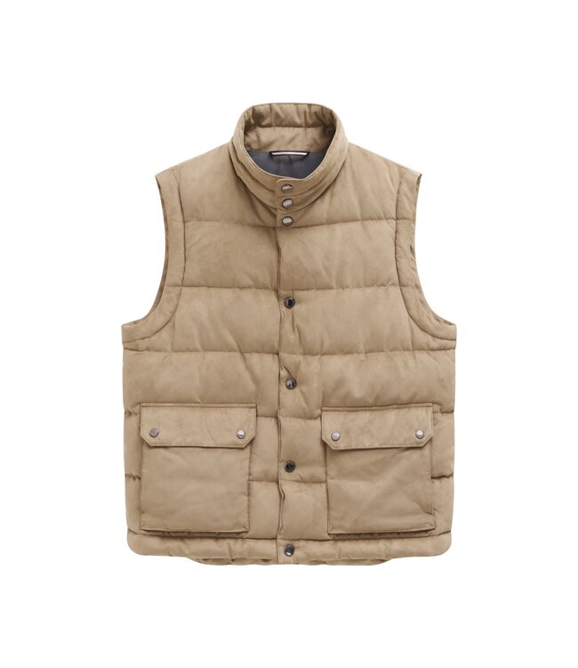 Bugatti Bodywarmer, Suède, Horizontaal Gestept, Beige