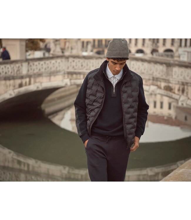 Bugatti Bodywarmer, Materiaal Mix, Donkerblauw Gestept