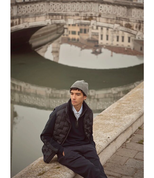 Bugatti Bodywarmer, Materiaal Mix, Donkerblauw Gestept