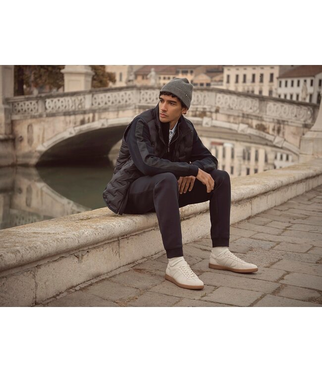 Bugatti Bodywarmer, Materiaal Mix, Donkerblauw Gestept