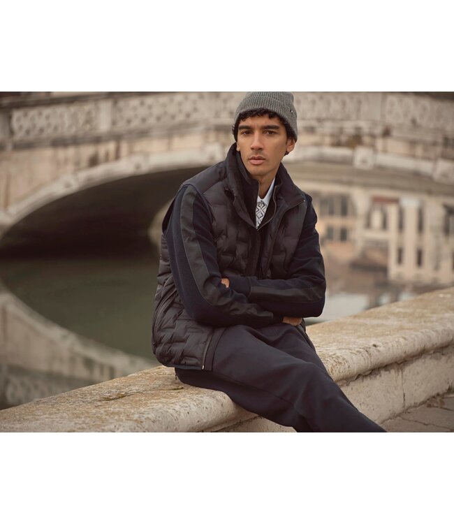 Bugatti Bodywarmer, Materiaal Mix, Donkerblauw Gestept