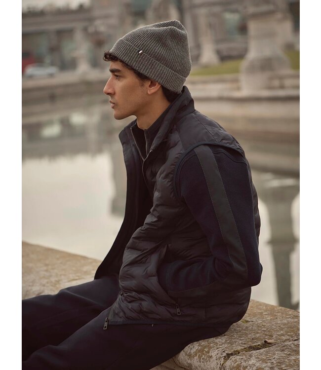 Bugatti Bodywarmer, Materiaal Mix, Donkerblauw Gestept