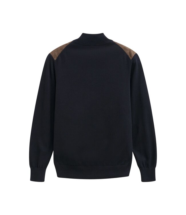 Bugatti Vest met Rits, Katoen Mix, Donkerblauw met Bruin Velour Ruit Front