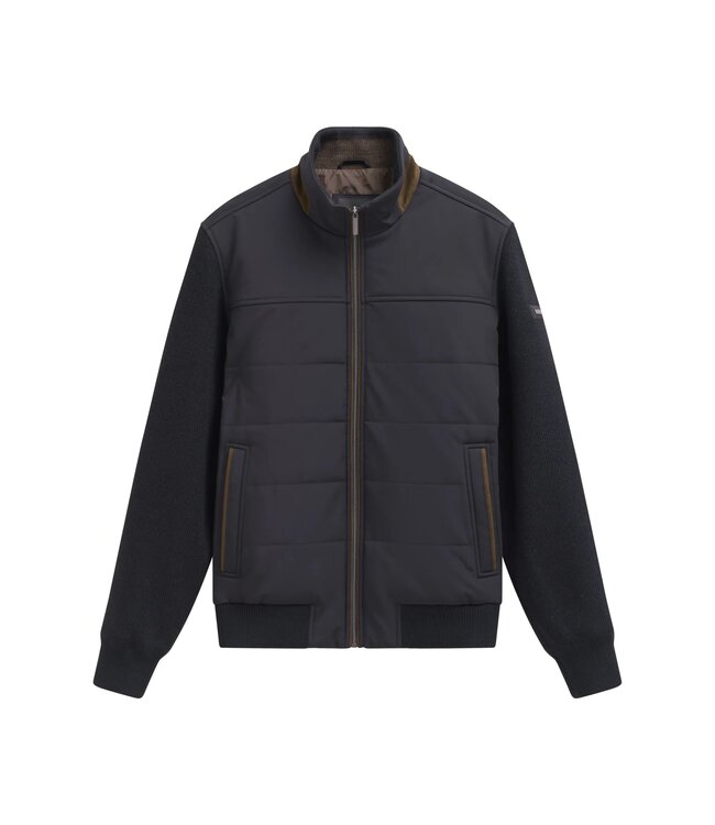 Bugatti Vest met Rits, Windstopper, Donkerblauw, Horizontaal Gestept Front en Bruine Accenten