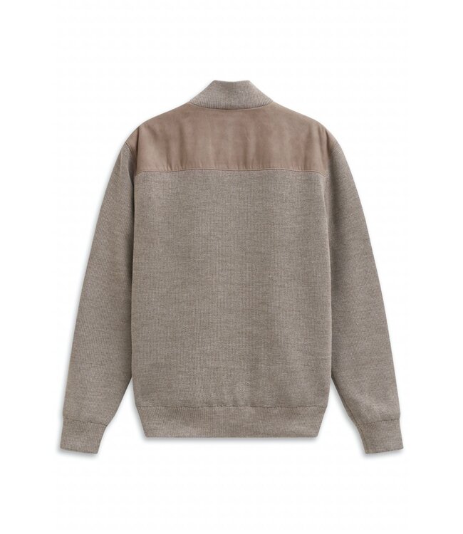 Bugatti Vest met Rits, Wol Mix, Taupe Faux Suède Front