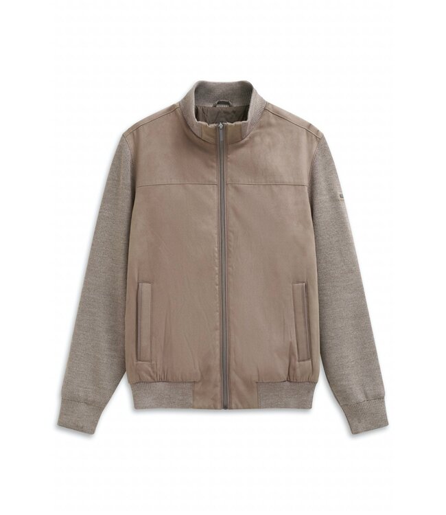 Bugatti Vest met Rits, Wol Mix, Taupe Faux Suède Front