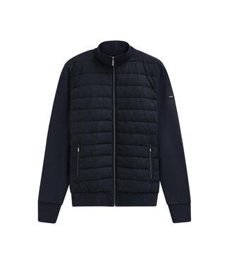 Bugatti Bugatti, Vest met Rits, Katoen Mix, Horizontaal Gestept, Donkerblauw