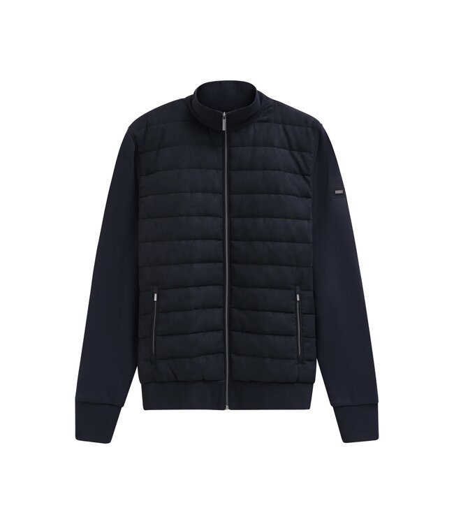 Bugatti Vest met Rits, Katoen Mix, Horizontaal Gestept, Donkerblauw