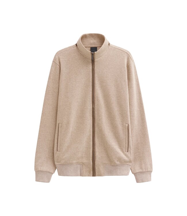 Bugatti Vest met Rits, Katoen, Beige Herringbone