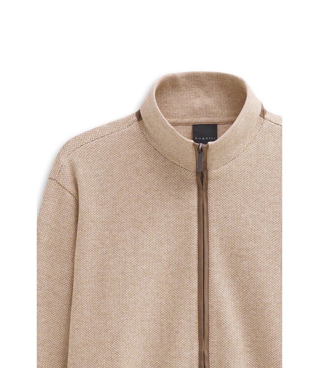Bugatti Vest met Rits, Katoen, Beige Herringbone