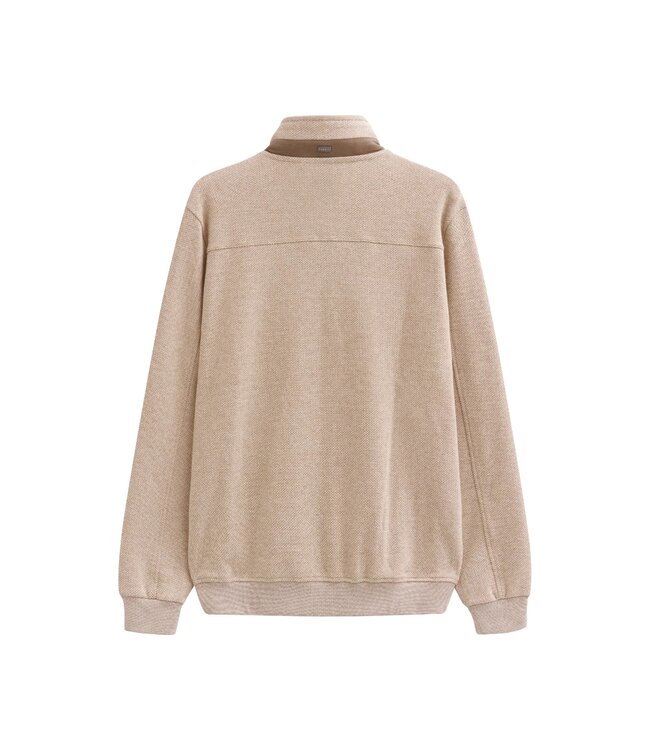 Bugatti Vest met Rits, Katoen, Beige Herringbone