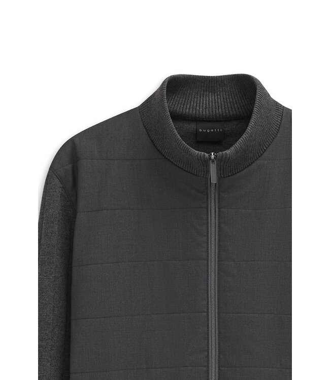 Bugatti Vest met Rits, Katoen Mix, Antraciet Grijs