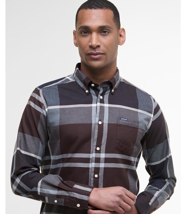 Barbour Overhemd, Tailored Fit, Flanel, Midnight Oak Tartan Groot, Grijs, Bruin, Blauw
