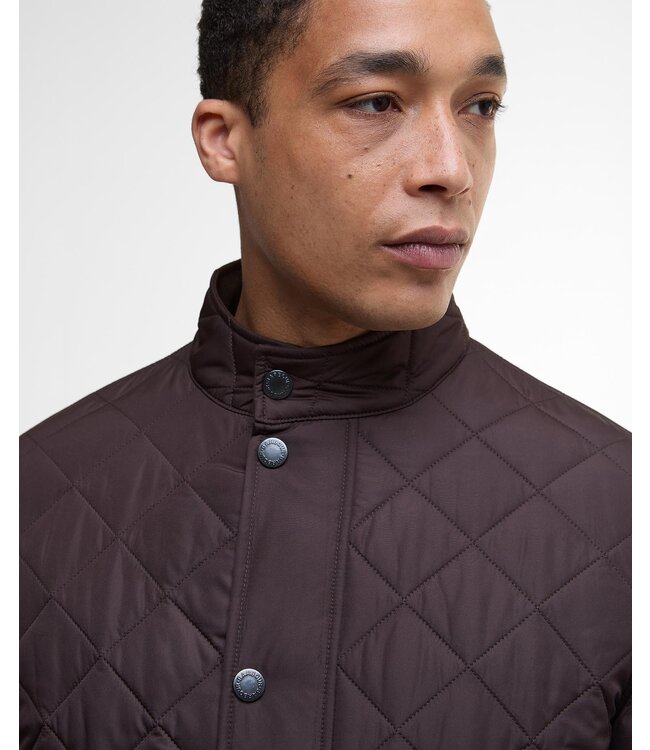 Barbour Jas, Tailored Fit, Quilted, Driekwart Model Lowerdale, Bruin, Black Oak Classic