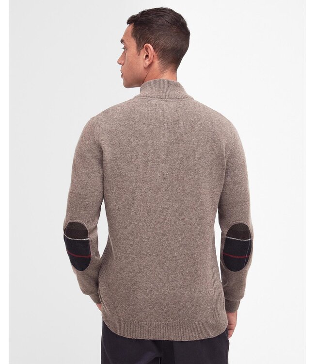Barbour Half-Zip Trui, Taupe Gemeleerd, Tartan Accenten