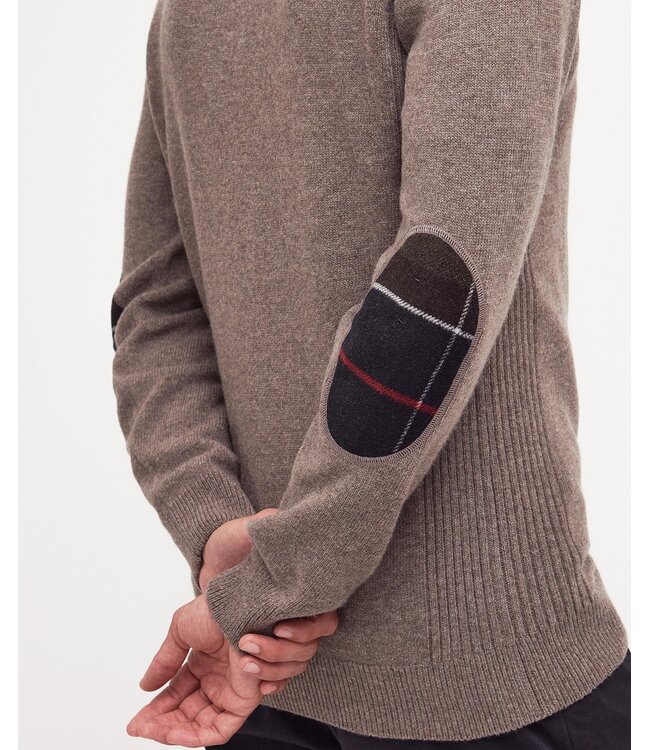 Barbour Half-Zip Trui, Taupe Gemeleerd, Tartan Accenten