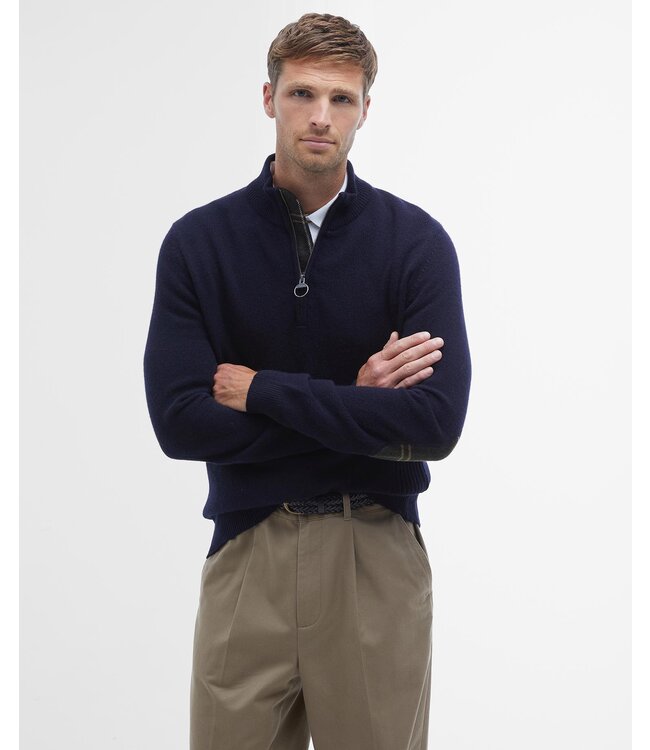 Barbour Half-Zip Trui, Donkerblauw, Tartan Accenten