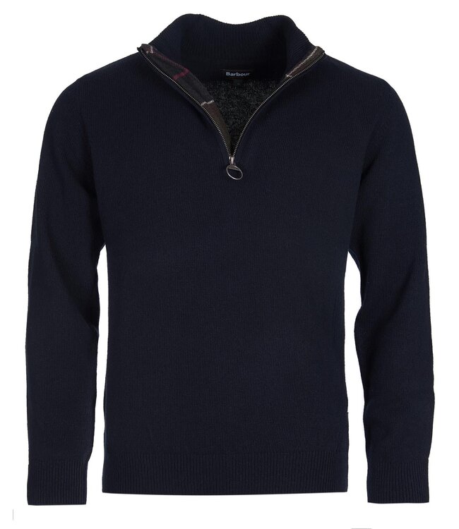 Barbour Half-Zip Trui, Donkerblauw, Tartan Accenten