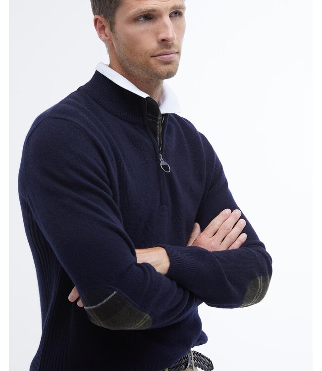 Barbour Half-Zip Trui, Donkerblauw, Tartan Accenten