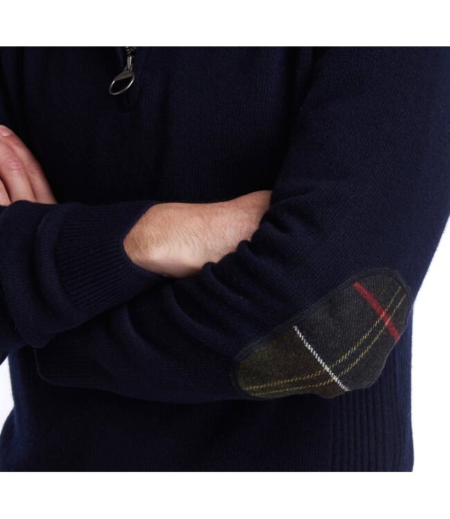 Barbour Half-Zip Trui, Donkerblauw, Tartan Accenten