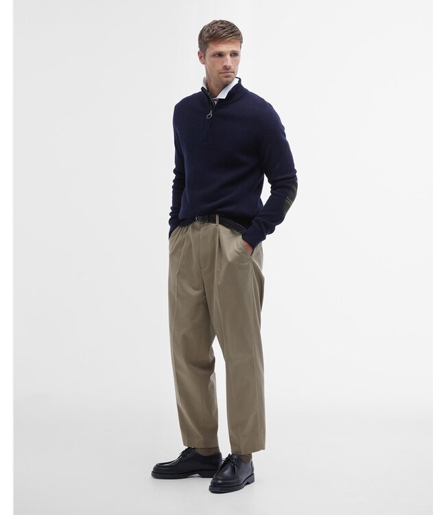 Barbour Half-Zip Trui, Donkerblauw, Tartan Accenten