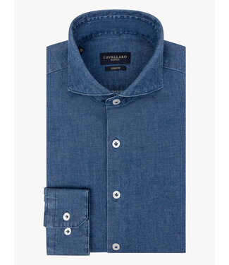 Cavallaro Napoli Cavallaro, Overhemd, Slim Fit, Katoen, Donker Denim Blauw