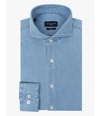 Cavallaro Napoli Cavallaro, Overhemd, Slim Fit, Katoen, Licht Denim Blauw