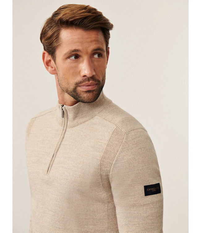 Cavallaro Napoli Trui, Half-Zip, Wol Mix, Kit Kleur