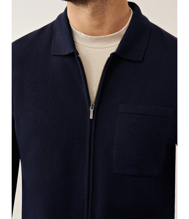 Cavallaro Napoli Vest met Polo Kraag en Rits, Wol Mix,  Donkerblauw