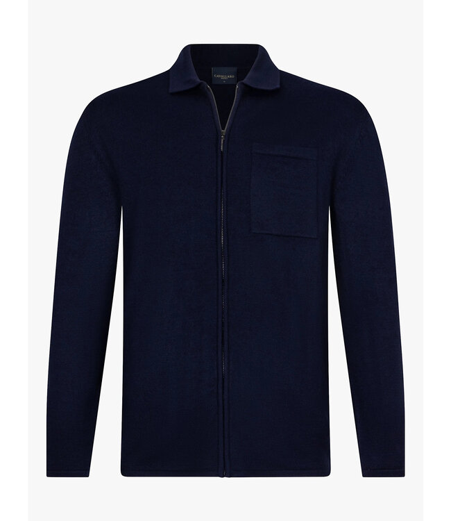 Cavallaro Napoli Vest met Polo Kraag en Rits, Wol Mix,  Donkerblauw