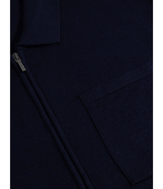 Cavallaro Napoli Vest met Polo Kraag en Rits, Wol Mix,  Donkerblauw