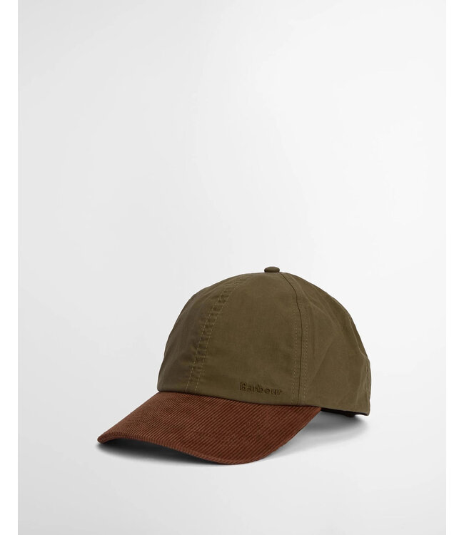Barbour Cap, Model Transport, Olijfgroen met Camel Ribcord Visor