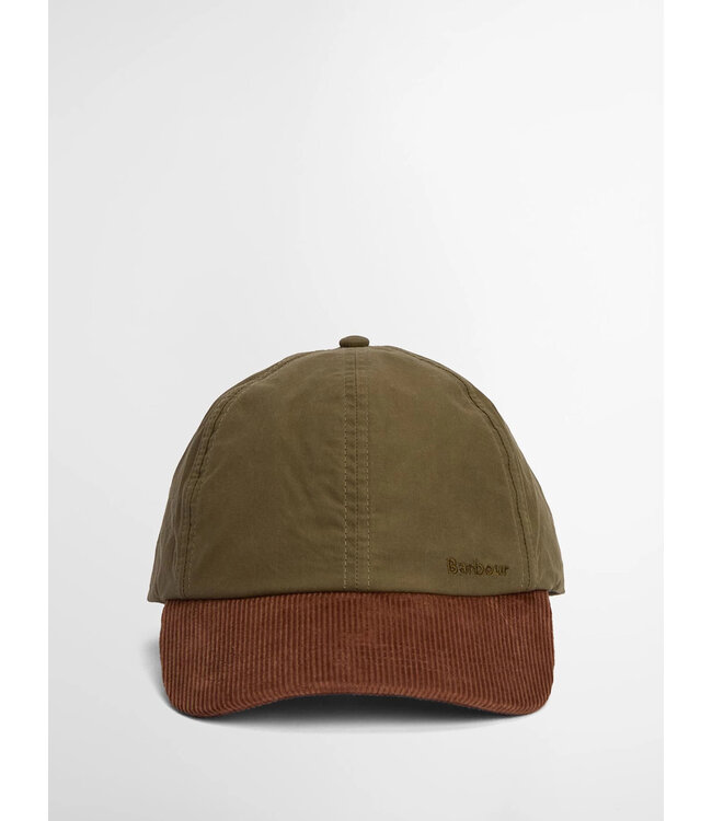 Barbour Cap, Model Transport, Olijfgroen met Camel Ribcord Visor