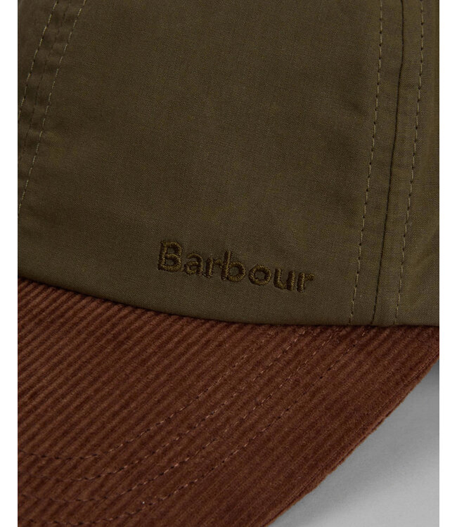Barbour Cap, Model Transport, Olijfgroen met Camel Ribcord Visor