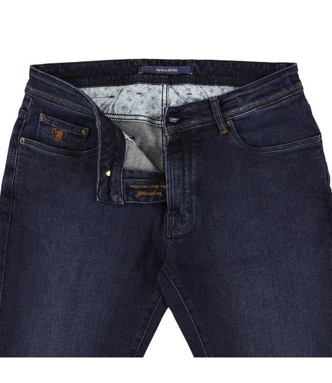 Atelier Noterman Five Pocket, Jeans, Stretch, Denim, Donkerblauw, Stiksel Bruin