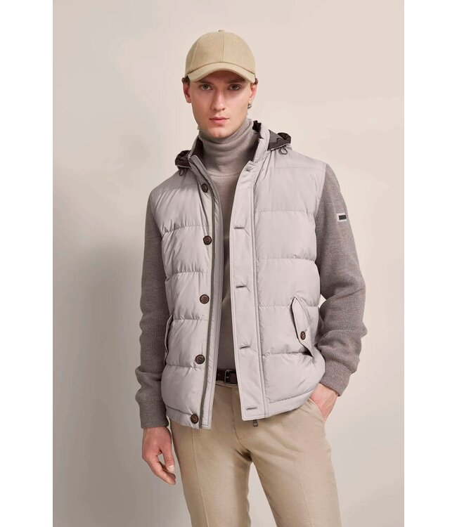 Bugatti Vest met Rits, Windstopper, Horizontaal Gestept Front, Wol Mix, Capuchon afritsbaar, Taupe
