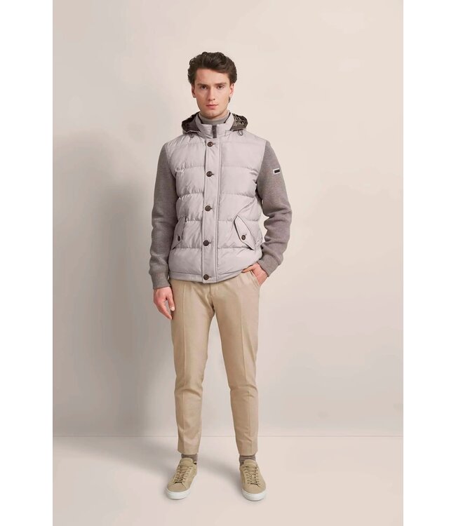 Bugatti Vest met Rits, Windstopper, Horizontaal Gestept Front, Wol Mix, Capuchon afritsbaar, Taupe