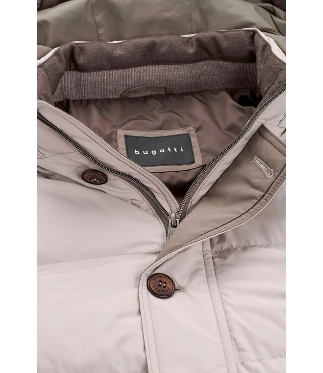 Bugatti Vest met Rits, Windstopper, Horizontaal Gestept Front, Wol Mix, Capuchon afritsbaar, Taupe