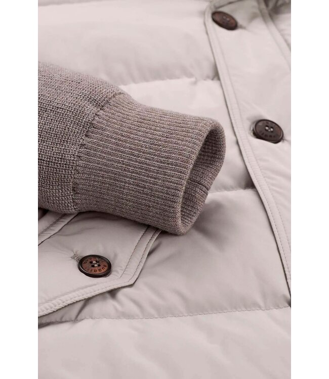 Bugatti Vest met Rits, Windstopper, Horizontaal Gestept Front, Wol Mix, Capuchon afritsbaar, Taupe