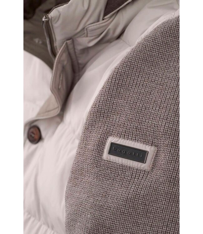 Bugatti Vest met Rits, Windstopper, Horizontaal Gestept Front, Wol Mix, Capuchon afritsbaar, Taupe