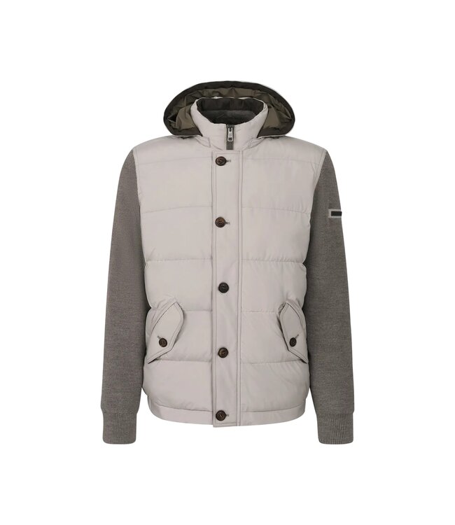 Bugatti Vest met Rits, Windstopper, Horizontaal Gestept Front, Wol Mix, Capuchon afritsbaar, Taupe