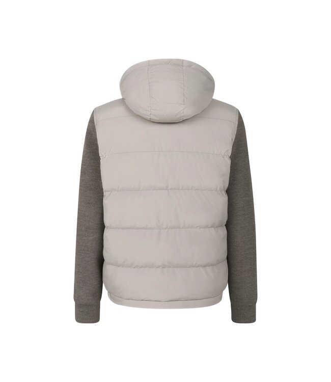 Bugatti Vest met Rits, Windstopper, Horizontaal Gestept Front, Wol Mix, Capuchon afritsbaar, Taupe