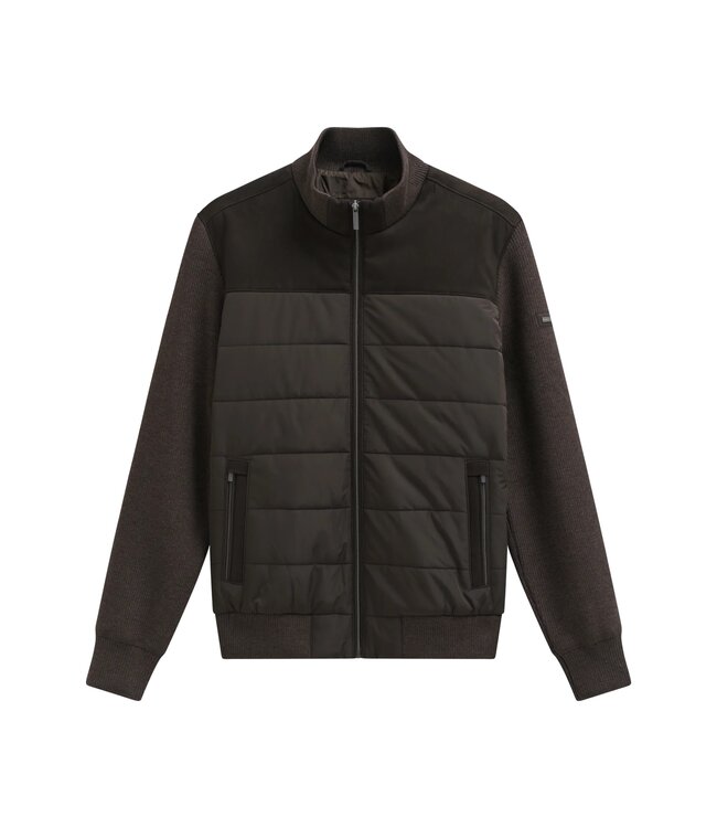 Bugatti Vest met Rits, Windstopper, Horizontaal Gestept Front, Wol Mix, Donkerbruin,