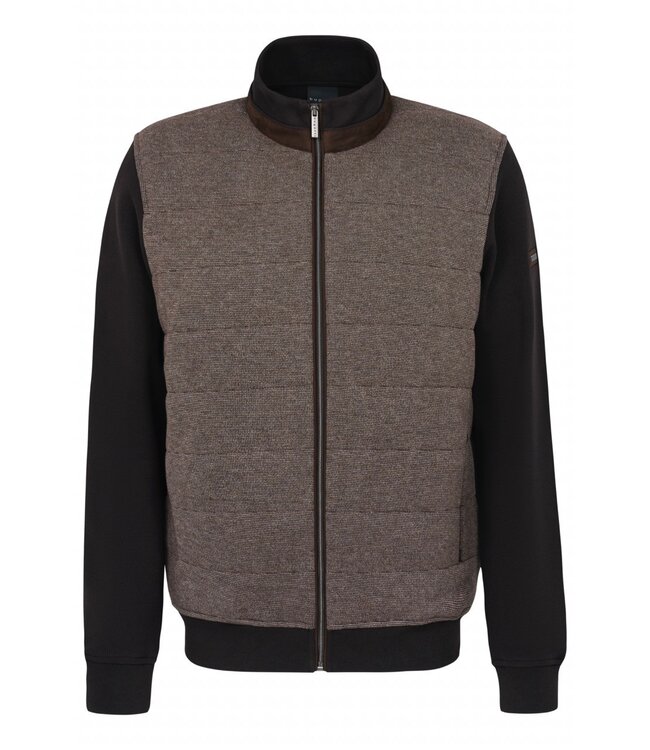 Bugatti Vest met Rits, Katoenmix, Bruin, Front met Structuur Print