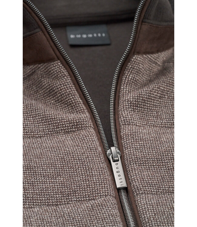 Bugatti Vest met Rits, Katoenmix, Bruin, Front met Structuur Print