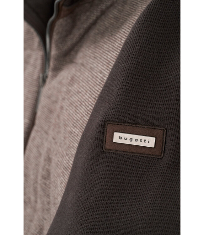 Bugatti Vest met Rits, Katoenmix, Bruin, Front met Structuur Print