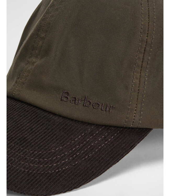 Barbour Cap, Model Ashby, Olijfgroen met Bruin Ribcord Visor